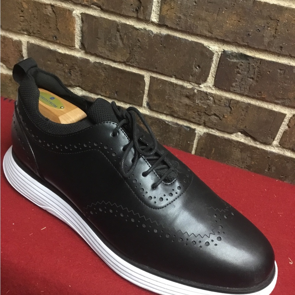 Men's Black Leather Wingtip Derby with White Athletic Sole